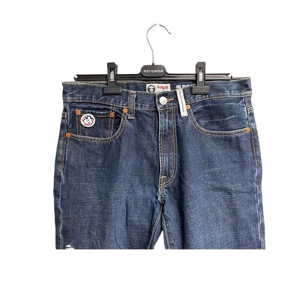 AAPE BY A BATHING APE BAPE Men’s Denim Jeans Embellished American Flag Blue 32 - Picture 4 of 8